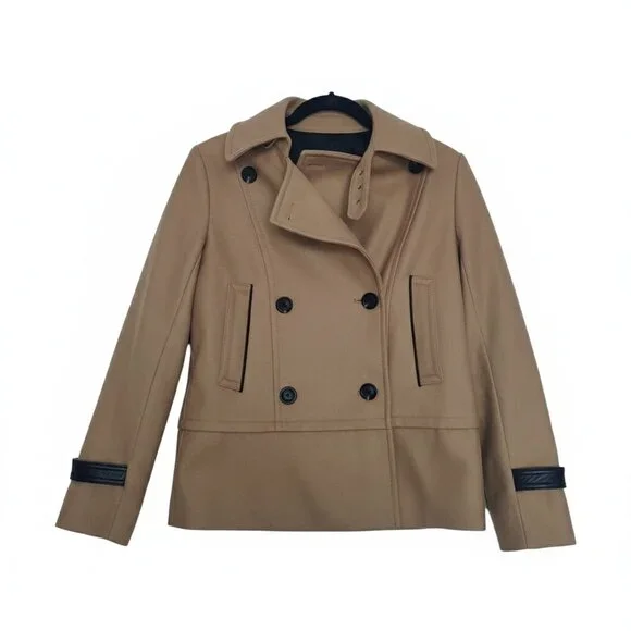 *Club Monaco Franci Tan Wool Pea Coat with Black Trim - Small - Picture 2 of 10